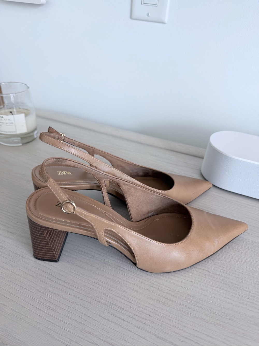 Zara Camel Pointed Slingback Heels - Picture 5 of 6
